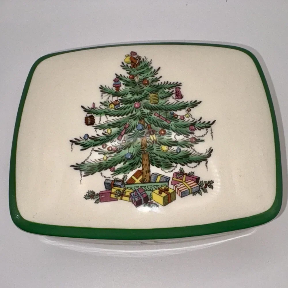 Spode Christmas Tree Covered Trinket Box Dish England